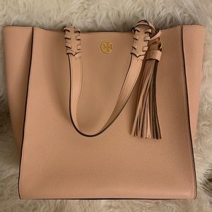 Tory Burch Brooke Pebbled Tote Pink Salt